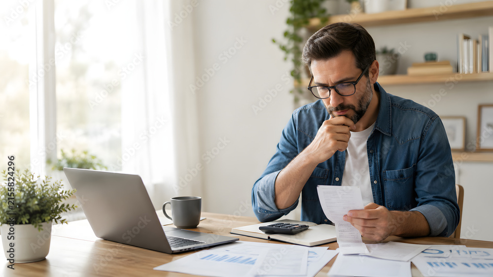 Fototapeta premium Small Business Owner Reviewing Bookkeeping Expenses