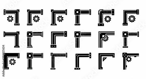 Industrial Corner Joint and Mechanical Pipe Vector Icon Set