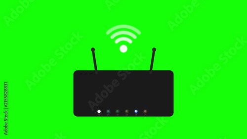 Black internet router with wifi signal icon. Black internet router with pulsing wifi signal for network concepts