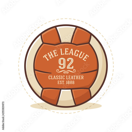 Vintage Style Leather Volleyball Emblem With Elegant Typography And Retro Design Elements