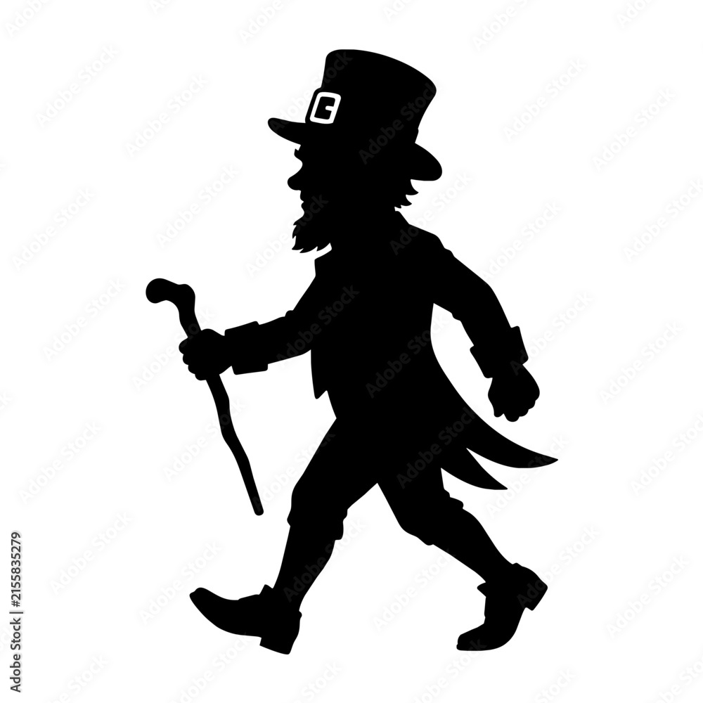 Fototapeta premium Leprechaun silhouette walking with a cane