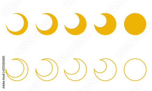 Moon Phase Crescent Icon Set – Solid and Outline Lunar Cycle Symbols. 
