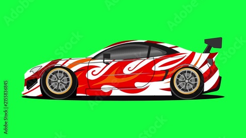 Animated Sports Racing Car on Green Screen Background 4K. Dynamic vector-style automotive motion graphics suitable for racing, motorsport and automotive