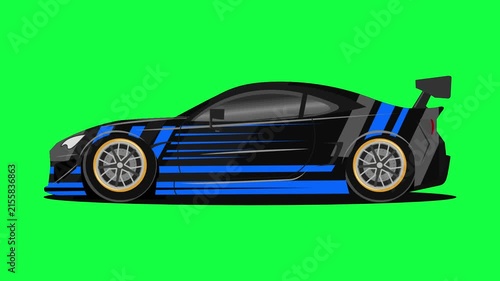 Animated Sports Racing Car on Green Screen Background 4K. Dynamic vector-style automotive motion graphics suitable for racing, motorsport and automotive