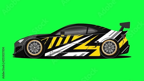 Animated Sports Racing Car on Green Screen Background 4K. Dynamic vector-style automotive motion graphics suitable for racing, motorsport and automotive