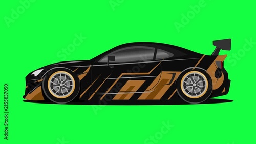 Animated Sports Racing Car on Green Screen Background 4K. Dynamic vector-style automotive motion graphics suitable for racing, motorsport and automotive