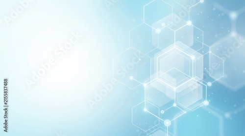 Medical and technology presentation slide design featuring an elegant light blue abstract hexagon background