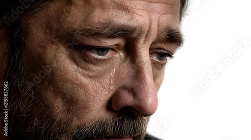 Close up portrait of mature man crying with tear drop