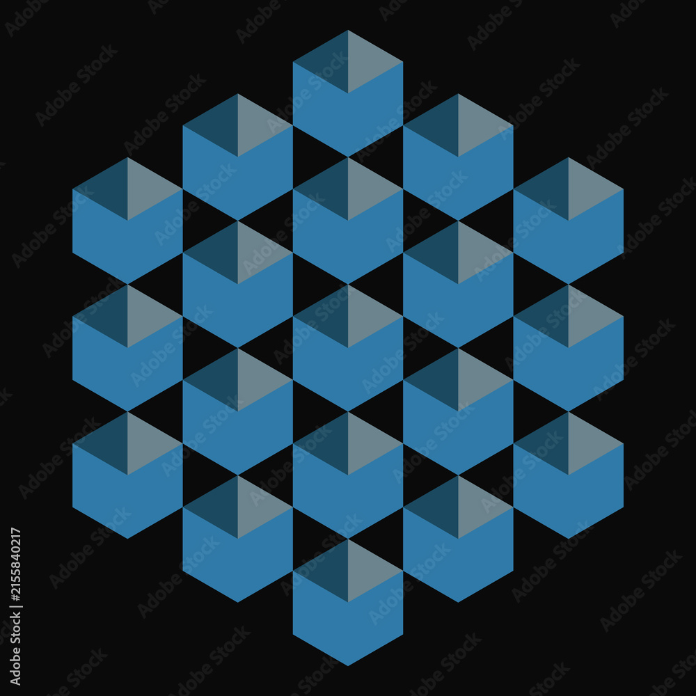 Obraz premium Blue Isometric 3D Cube Grid Pattern on Black Background