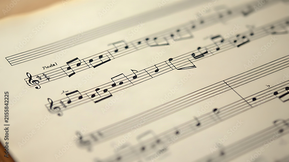 Fototapeta premium Classical music manuscript with flowing notes on aged paper.