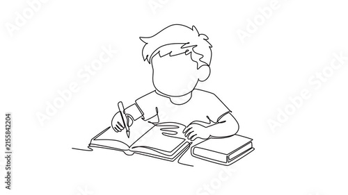 Writing Club, Students improving their writing and storytelling abilities.extracurricular activities concept. Single line draw design. Full length animation illustration. High quality 4k footage