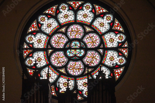 Gothic-style window at the Cathedral of Our Lady of the Assumption in Jakarta, Indonesia