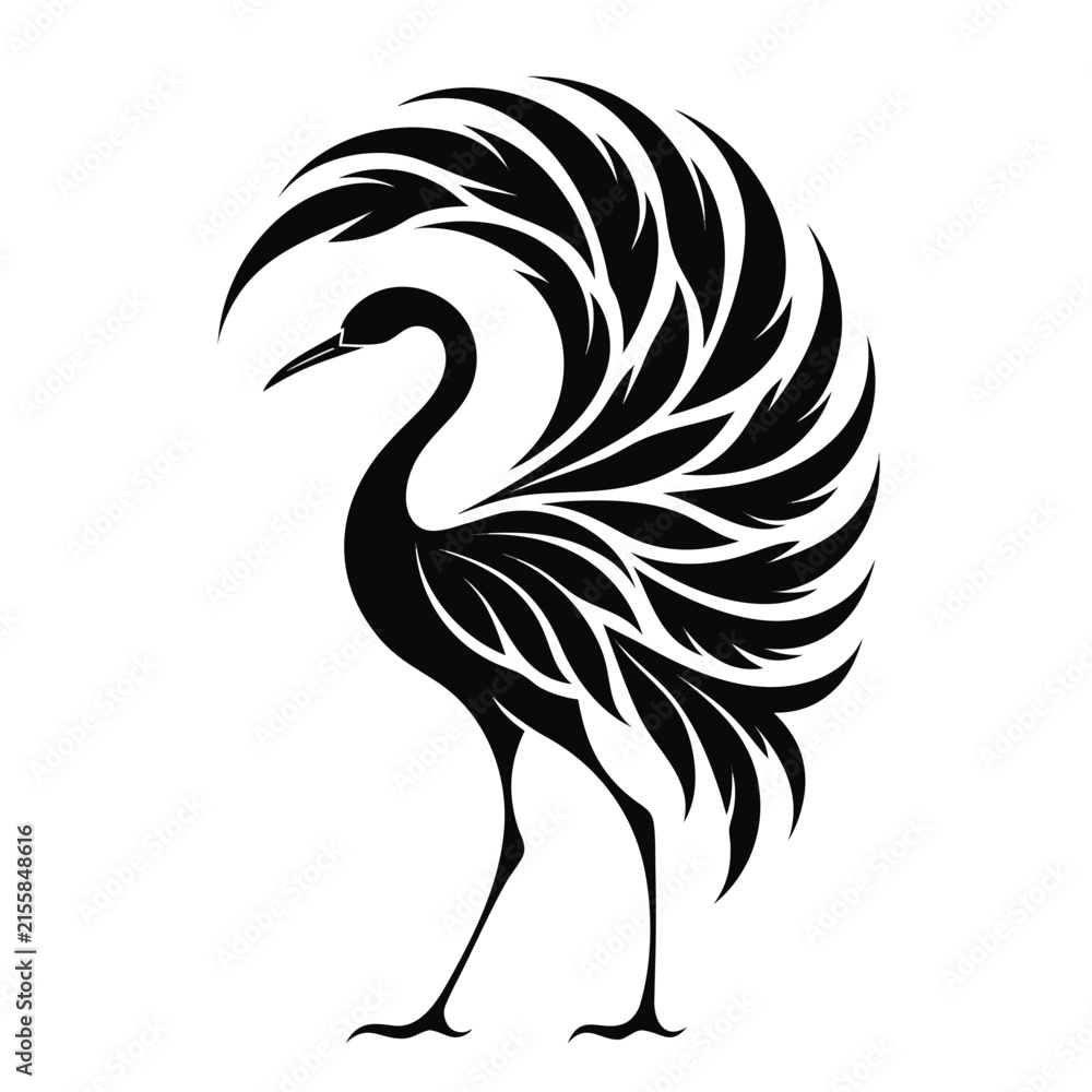 Fototapeta premium Elegant crane bird silhouette with ornate feather details wildlife silhouette minimalist