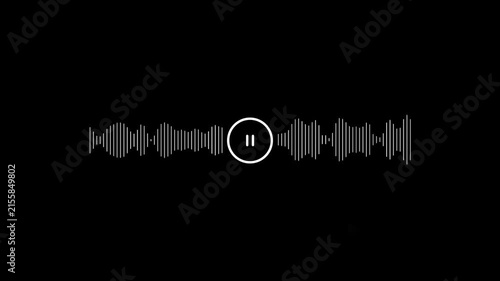 Cursor click with play button and microphone icon animation on black background with alpha channel. Music bar in microphone icon of motion graphics.
