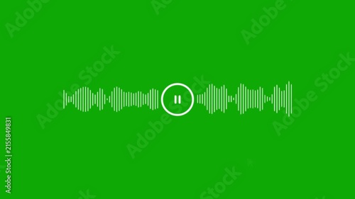 Cursor click with play button and microphone icon animation on green background with alpha channel. Music bar in microphone icon of motion graphics.