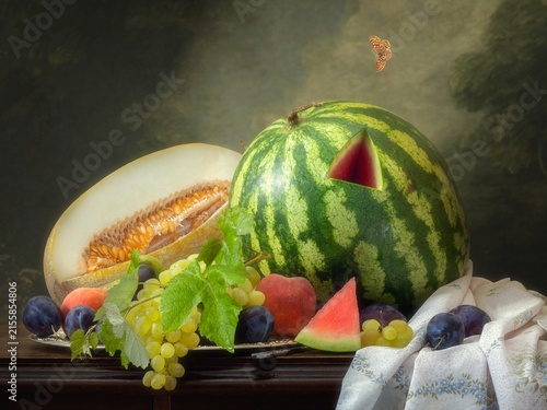 Still life with melon and watermelon