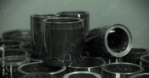 Vintage film rolls for classic photography. Old photographic films. Developed retro film rolls from analog cameras. Old camera film for retro photo shoots