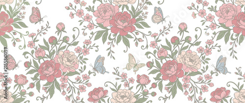 Vintage Floral Pattern with Butterflies