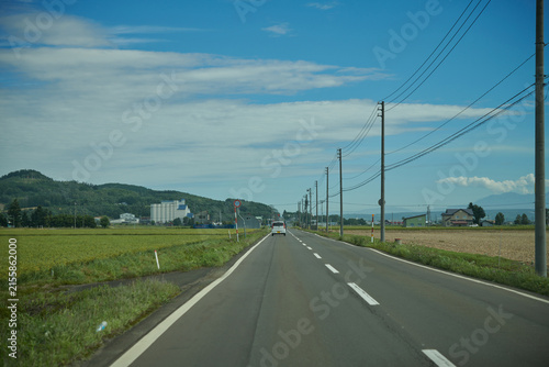 Rural Road Through Farmland in Hokkaido, Japan