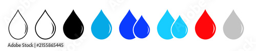 Water drops icon set with minimal droplet illustrations, fresh aqua symbols for hydration, climate,rain and digital interface applications on transparent background png design