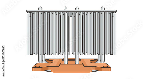 фотографія Computer CPU Air Cooler Heatsink with Copper Base and Aluminum Fins Vector Illus