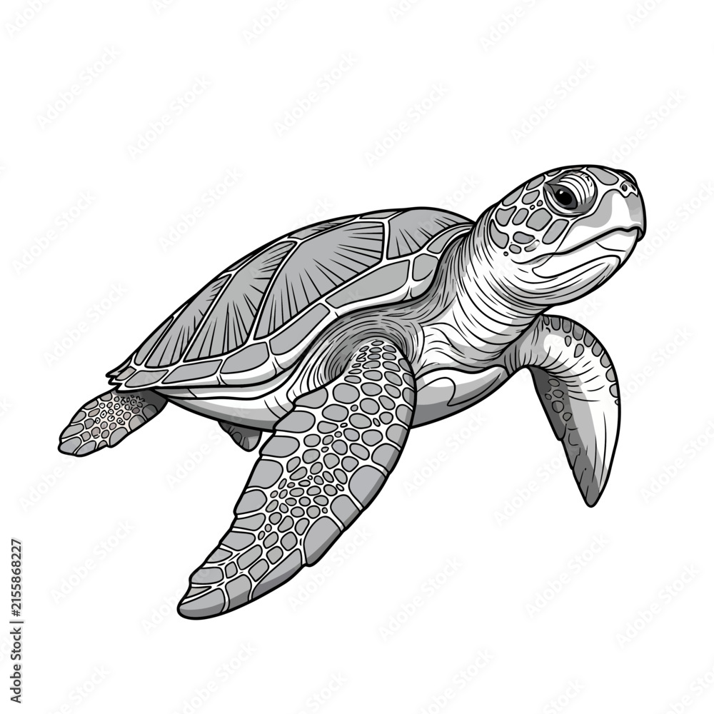 Fototapeta premium Sea Turtle Illustration - Isolated Marine Reptile on Transparent Background
