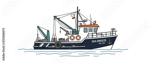 Fishing boat illustration on transparent background