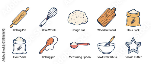 Hand-drawn baking tools collection, isolated on transparent background
