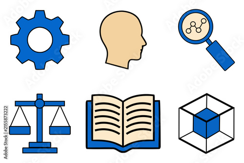 Modern business icons set, flat vector symbols for education and law, 6 professional graphics for corporate data analysis and strategy