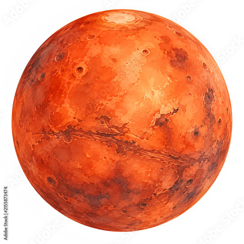 watercolor planet mars isolated on white background