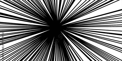 Foto Black and white dynamic radial zoom line background, comic speed lines effect, vector illustration, focus line, starburst, abstract backdrop