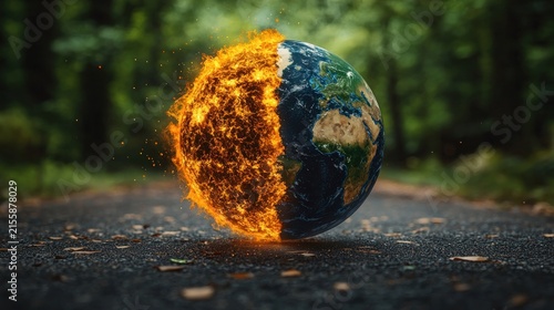 Earth Half Burning Half Green Symbolizing Climate Change Crisis.