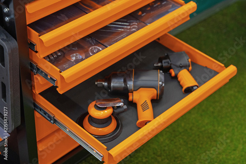 Open Drawers Pneumatic Tools Workshop Trolley in Garage