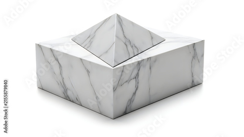 White marble pyramid shape on a square pedestal base isolated on white background