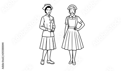 Obraz na plátne Classic vintage female nurse uniform and cap flat vector character illustration