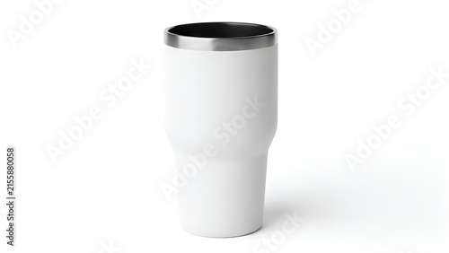White metal travel tumbler cup for hot or cold drinks isolated on white background