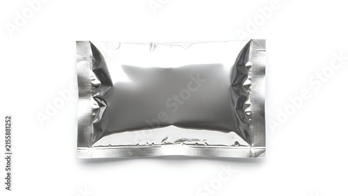 Small silver foil packet for food or medicine isolated on white background