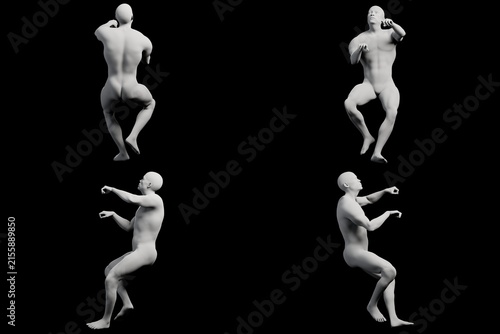 Mannequin jumping pose multi-view collage