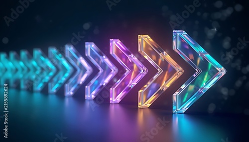 Glass crystal arrows with iridescent light effects symbolize direction.