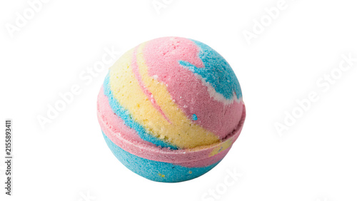 Obraz na plátně Colorful vibrant rainbow bath bomb sphere isolated on a white background spa cos