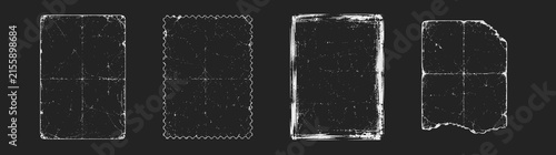 Set of four distressed grunge paper frames with scratches, folds, worn edges and vintage textures. Perfect for posters, collages, scrapbooking, punk designs, overlays, labels and retro graphic project
