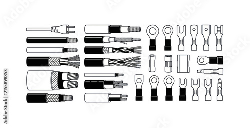 Electrical Cable and Wire Terminal Icon Set