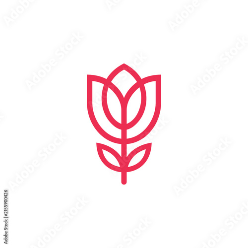 Tulip icon features a simple red outline floral emblem on a white background.
