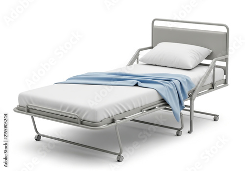 Modern metal hospital bed with wheels for patient care