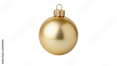 Shiny metallic golden Christmas bauble ball isolated on a white background holiday decoration