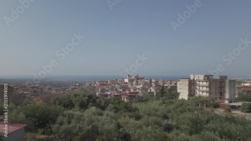 Panoramic aerial view of Carini Castle and city landscape, Sicily, Italy - 4K