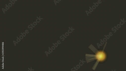 Bright light leak flare with golden glow and lens flare effect on black background