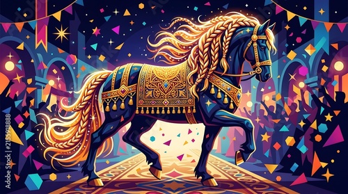 Majestic Parade Horse with Braided Golden Mane