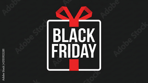 Black friday shopping event graphic with red ribbon gift box design e commerce shopping promotion