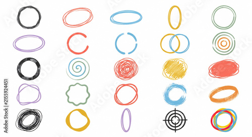 25 Hand Drawn Colorful Circle and Oval Doodle Design Elements .Generative AI